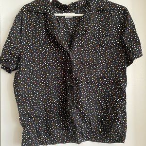 Reformation navy with rainbow polka dot short sleeve + shorts pajama set, size S